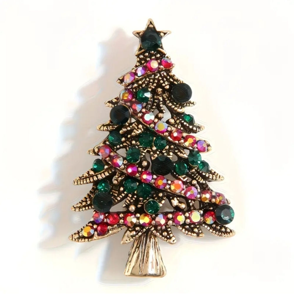 🆕️🎄 CHRISTMAS TREE WITH RHINESTONES BROOCH PIN🎄